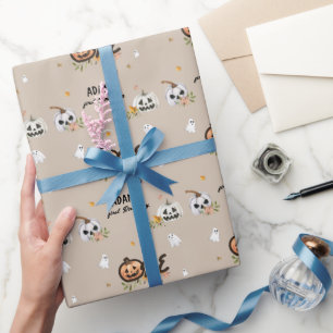 Spookachtig Klein Pompoen Eerste Verjaardag Cadeaupapier