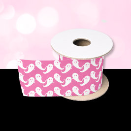 Spookachtig Knuffel Geest Patroon Roze Halloween L Satijnen Lint