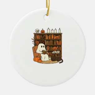 Spookachtig lezen in gezellige Halloween-bibliothe Keramisch Ornament