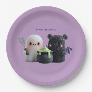 Spookachtig maar Schattig Cute Geest & Beer  Papieren Bordje