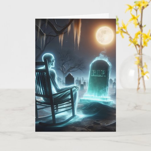 Spookachtig Man zittend in schommelstoel Kaart (Gele Bloem)