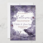 Spookachtig mooi Paarse Raven Halloween Party Kaart (Voorkant)