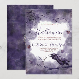 Spookachtig mooi Paarse Raven Halloween Party Kaart