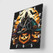 Spookachtig pompoendisplay met heksen en een kaste vierkante klok (Hoek)