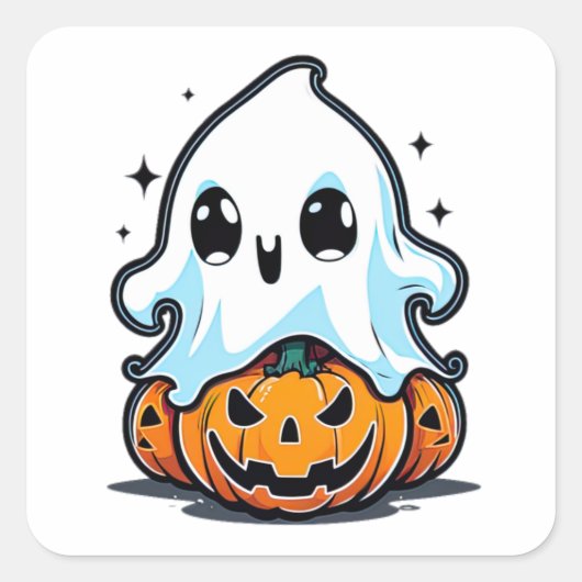 spookachtig pompoenfeest vierkante sticker (Voorkant)