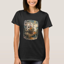 Spookachtig Pug Halloween Theepartij op een Kustpi T-shirt