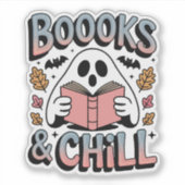 Spookachtig Schattige Ghost Reading Book Sticker (Voorkant)