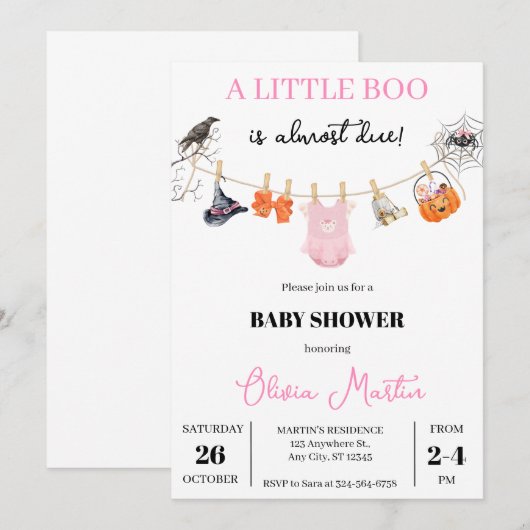 Spookachtig Schattige Halloween Baby shower Kaart (Voorkant / Achterkant)