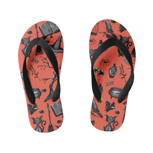 Spookachtig Schattige Halloween Sinaasappel Kinder Teenslippers (Voetbed)