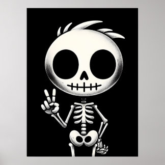 Spookachtig Schattige skelet, Halloween-kunst Poster