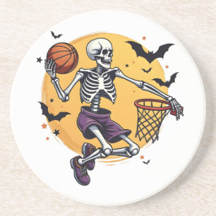 Spookachtig skelet dat basketbal dumpt Kerkhof Hal Zandsteen Onderzetter
