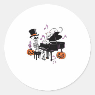 Spookachtig skelet dat piano speelt met katten Mus Ronde Sticker