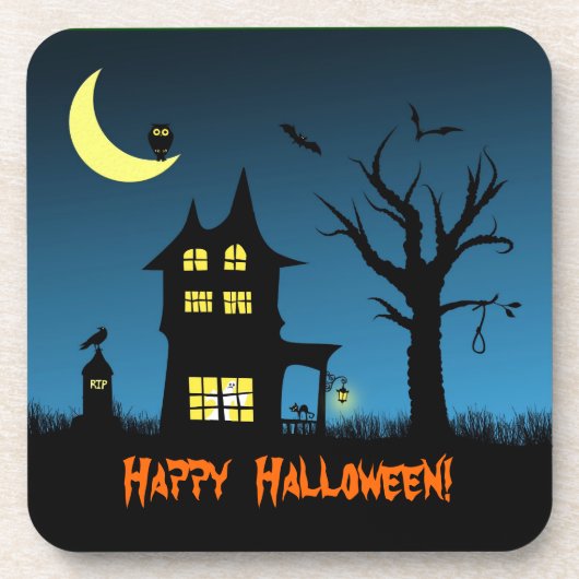 Spookachtig versierd huis voor Halloween Drankjes Onderzetter (Voorkant)