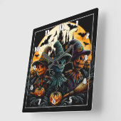 Spookachtig vogelverschrikkertrio bij volle maan vierkante klok (Hoek)