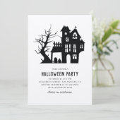 Spookachtig zwart spookhuis. Halloween feest rusti Kaart (Staand voorkant)