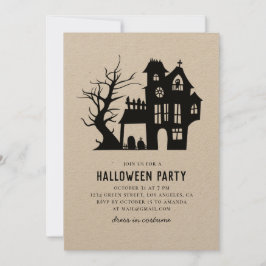 Spookachtig zwart spookhuis. Halloween feest rusti Kaart