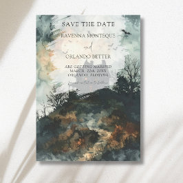 Spookachtig Zwarte Gotische Kasteel Maan Bruiloft Save The Date