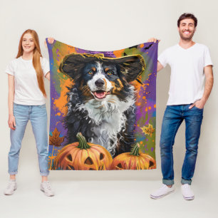 Spookachtige Australische herder Halloween heksenp Fleece Deken