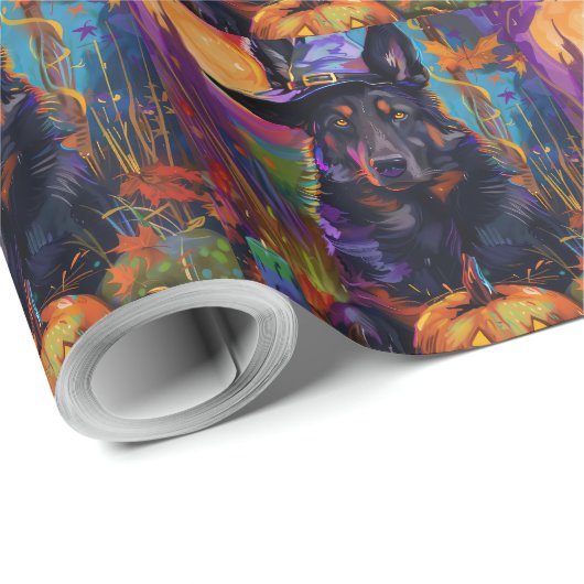 Spookachtige Belgische Herder Halloween Witch Pump Cadeaupapier (Rol Hoek)