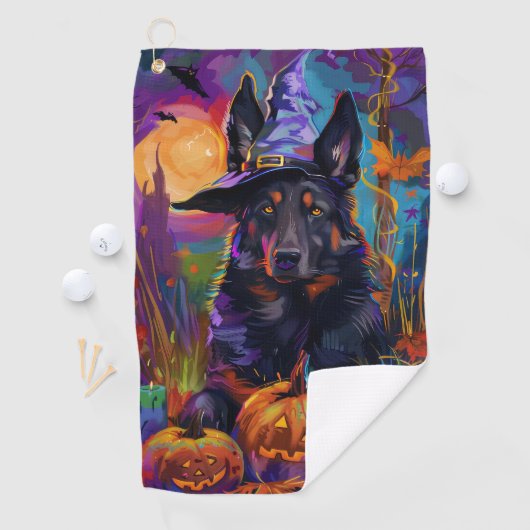 Spookachtige Belgische Herder Halloween Witch Pump Golfhanddoek (Insitu)
