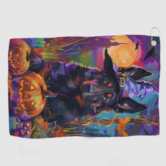 Spookachtige Belgische Herder Halloween Witch Pump Golfhanddoek (Horizontaal)