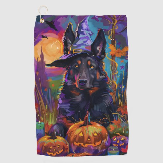 Spookachtige Belgische Herder Halloween Witch Pump Golfhanddoek (Voorkant)
