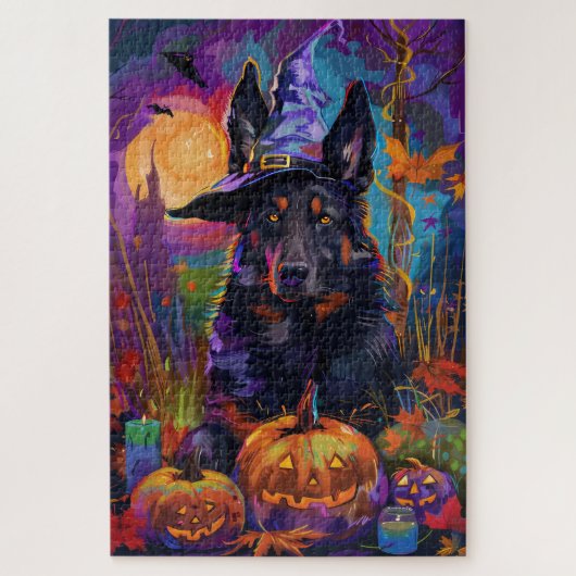 Spookachtige Belgische Herder Halloween Witch Pump Legpuzzel (Verticaal)