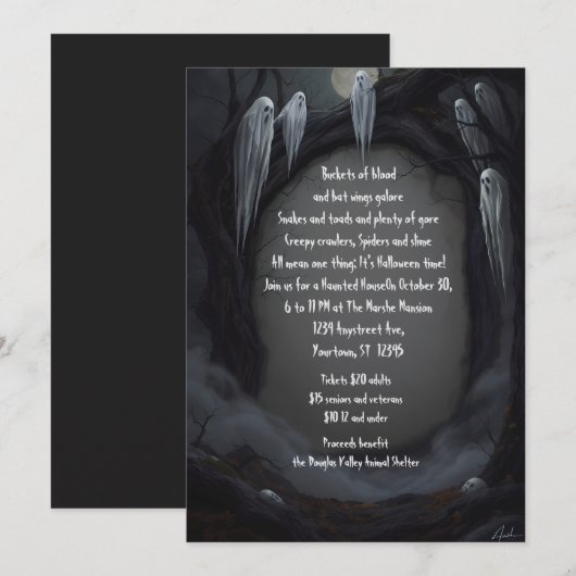 Spookachtige bezoekers Halloween Party Kaart (Voorkant / Achterkant)