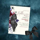 Spookachtige bloemenzwarte strik en spinnen Uitnod Kaart