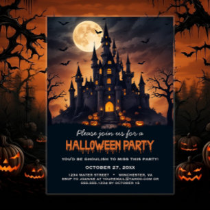 Spookachtige Castle Bats Trees Spooky Halloween Pa Kaart