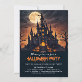 Spookachtige Castle Bats Trees Spooky Halloween Pa Kaart (Voorkant)