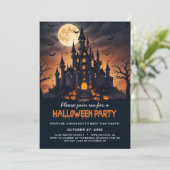 Spookachtige Castle Bats Trees Spooky Halloween Pa Kaart (Staand voorkant)