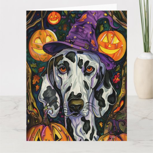 Spookachtige Dalmatische Hond Halloween Heksenen P Kaart (Voorkant)