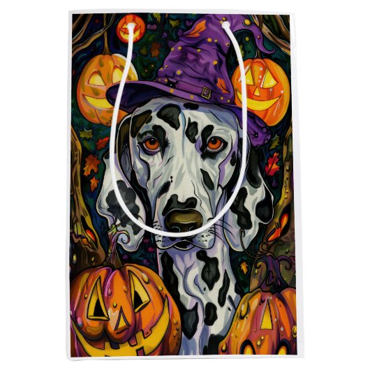Spookachtige Dalmatische Hond Halloween Heksenen P Medium Cadeauzakje (Voorkant)