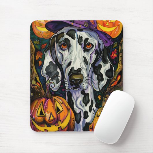Spookachtige Dalmatische Hond Halloween Heksenen P Muismat (Met muis)