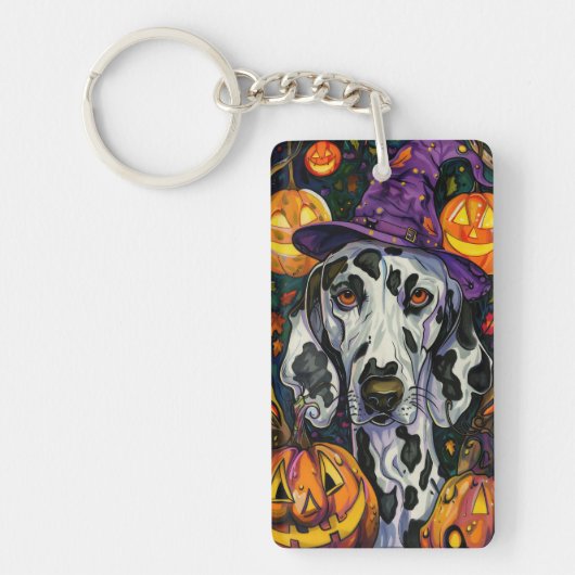 Spookachtige Dalmatische Hond Halloween Heksenen P Sleutelhanger (Voorkant)