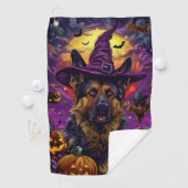 Spookachtige Duitse herder Halloween heksenpompoen Golfhanddoek (Insitu)