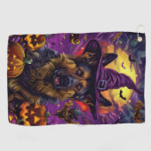Spookachtige Duitse herder Halloween heksenpompoen Golfhanddoek (Horizontaal)