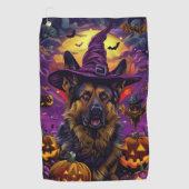 Spookachtige Duitse herder Halloween heksenpompoen Golfhanddoek (Voorkant)