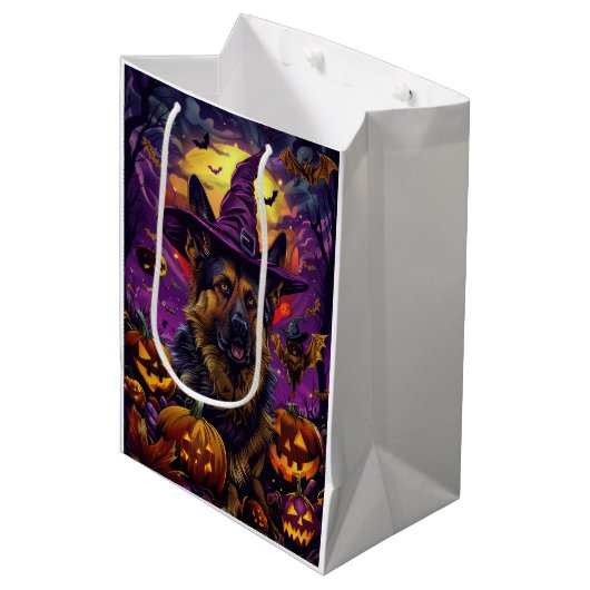 Spookachtige Duitse herder Halloween heksenpompoen Medium Cadeauzakje (Voorkant Gekanteld)