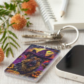 Spookachtige Duitse herder Halloween heksenpompoen Sleutelhanger (Voorkant Rechts)