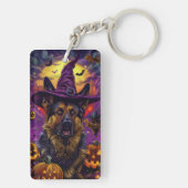 Spookachtige Duitse herder Halloween heksenpompoen Sleutelhanger (achterkant)