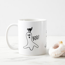 Spookachtige en cute Halloween geest en zwarte kat Koffiemok