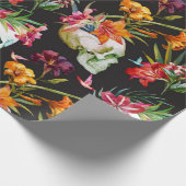 Spookachtige enge schedels met bloemen Halloween Cadeaupapier (Hoek)