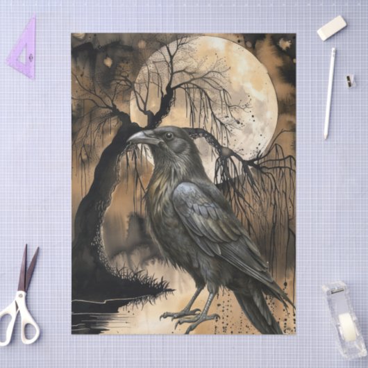 Spookachtige Fantasy Gothic Raven Art Collage Tissuepapier (Craft)