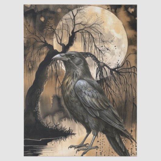 Spookachtige Fantasy Gothic Raven Art Collage Tissuepapier (Voorkant)