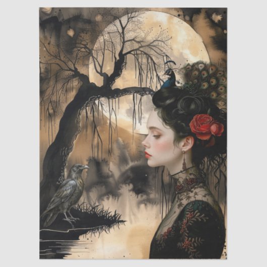 Spookachtige Fantasy Gothic Raven & Victoriaans Gi Tissuepapier (Voorkant)