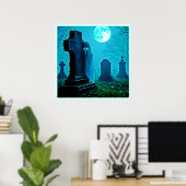 Spookachtige figuur in een Graveyard Design Poster (Thuiskantoor)