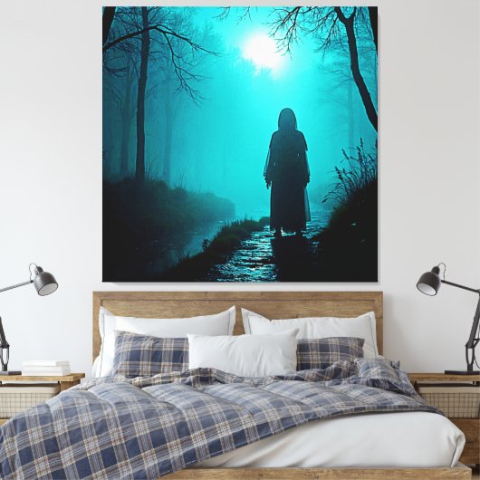 Spookachtige figuur in Haunted Bossen Design Canvas Afdruk (Insitu (Slaapkamer))