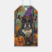 Spookachtige Franse Bulldog Halloween Hekst en Pom Cadeaulabel (Achterkant)